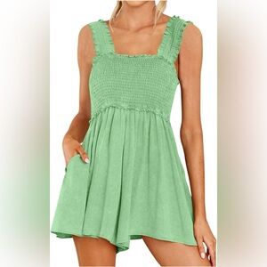 NWT DEEP SELF Mint Green Sleeveless Romper, Size XL, Stretch, Ruffles, Pockets